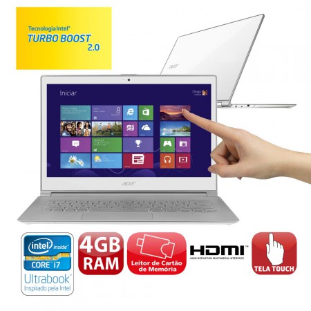 Ultrabook Touch Acer Aspire S7-391-9604 com Intel® Core™ i7-3517U, 4GB, 128GB SSD, Leitor de Cartões, Micro HDMI, Bluetooth, LED 13.3" e Windows 8 R$ 3.499,00